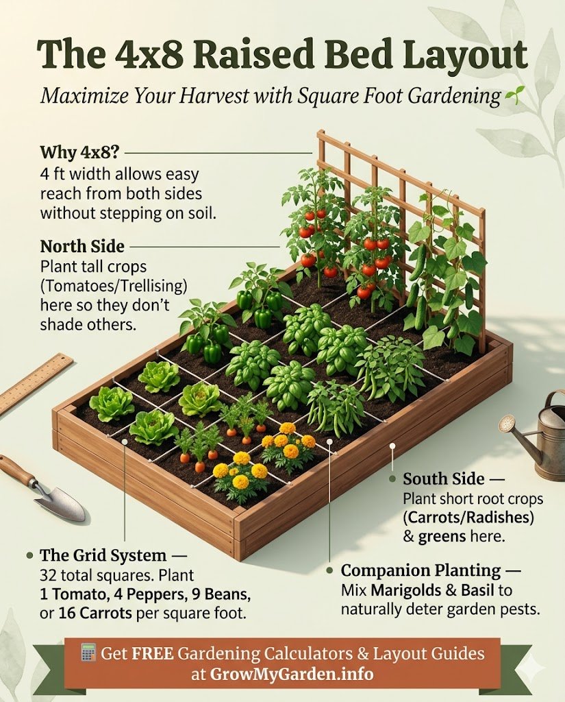 the 4x8 raised bed layout
