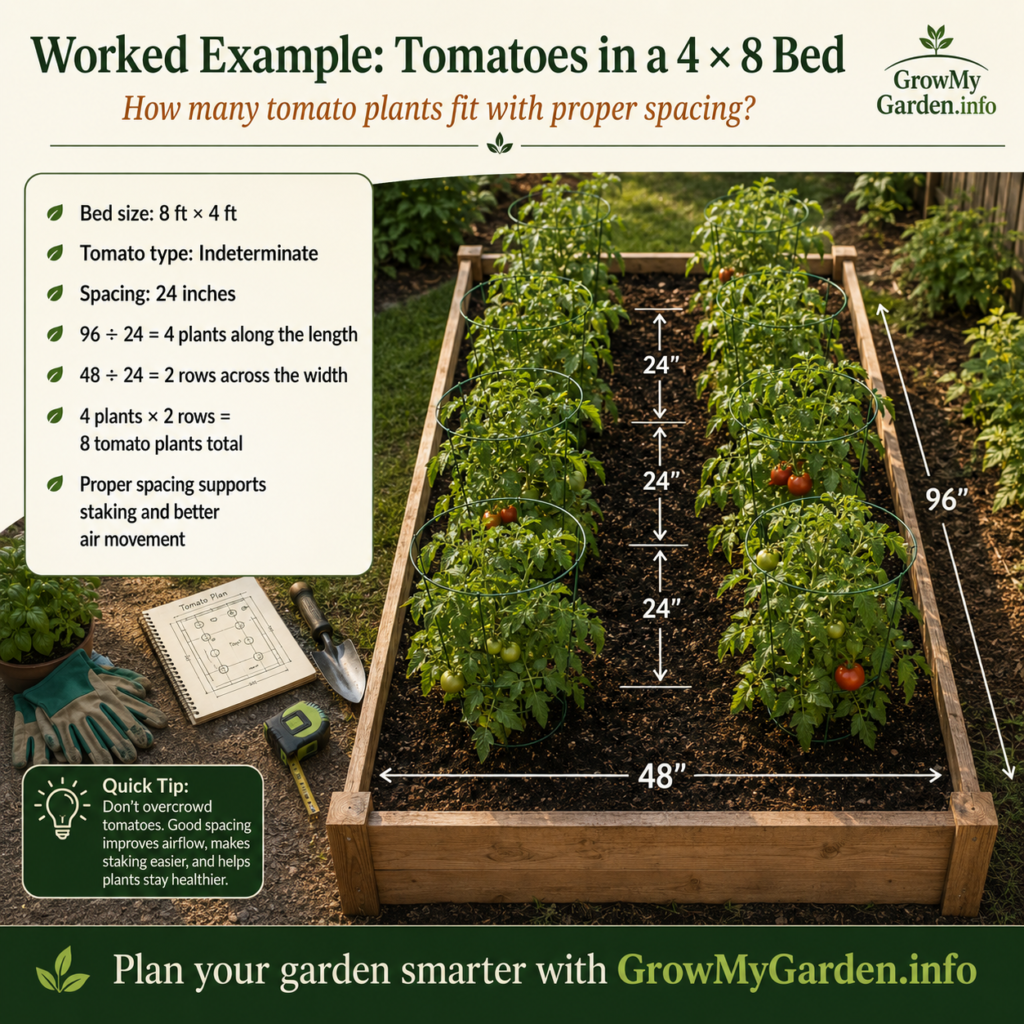 Worked example: tomatoes in a 4 × 8 bed